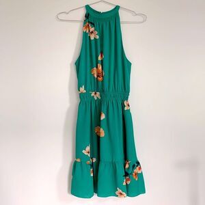 Aritzia Wilfred Effet Halter Mini Dress XS - Green Orange Floral